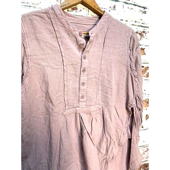 Free People Edge Washed Pure Cotton Flowing Half Button Blouse - Picture 8 of 13